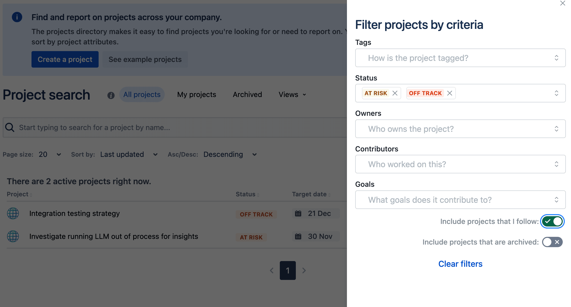 the project search
